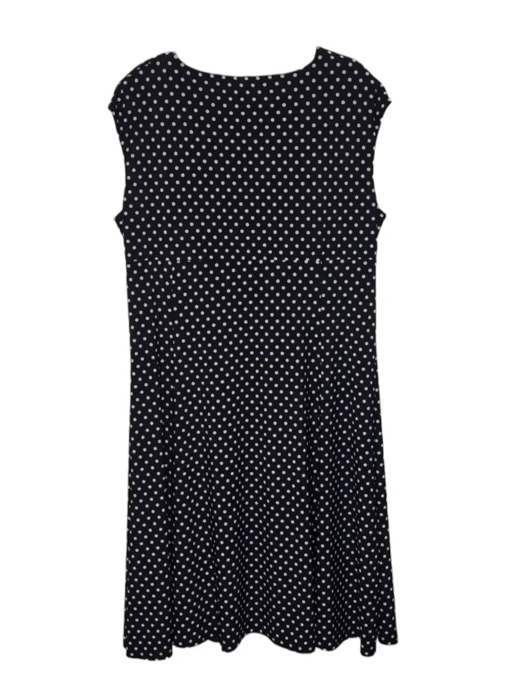 Chaps Black & White Polka-dot Print V-neck Cap Sleeve A-line Dress - Picture 3 of 6